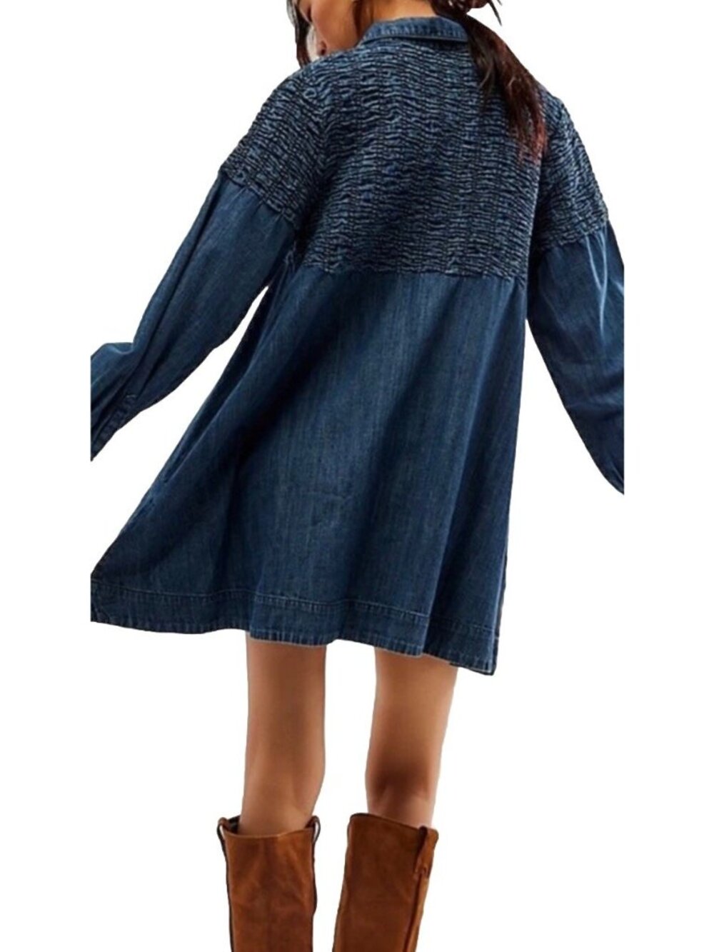 Free People Denim Find Me Now Mini Dress Button Up Celestial Blue M NEW W/TAGS - Picture 2 of 10